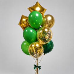 Набор золотых и зелёных шаров со звёздами (9 шт)